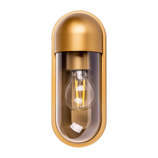 Lume IP65 Brass Coloured Polycarbonate Wall Light 8w E27 Warm White