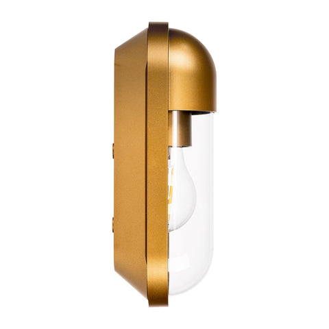 Lume IP65 Brass Coloured Polycarbonate Wall Light 8w E27 Warm White