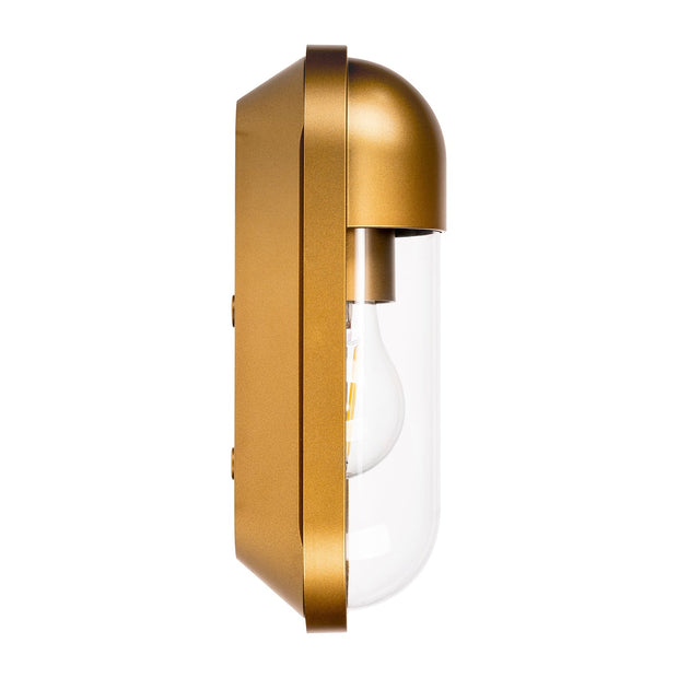 Lume IP65 Brass Coloured Polycarbonate Wall Light 8w E27 Warm White