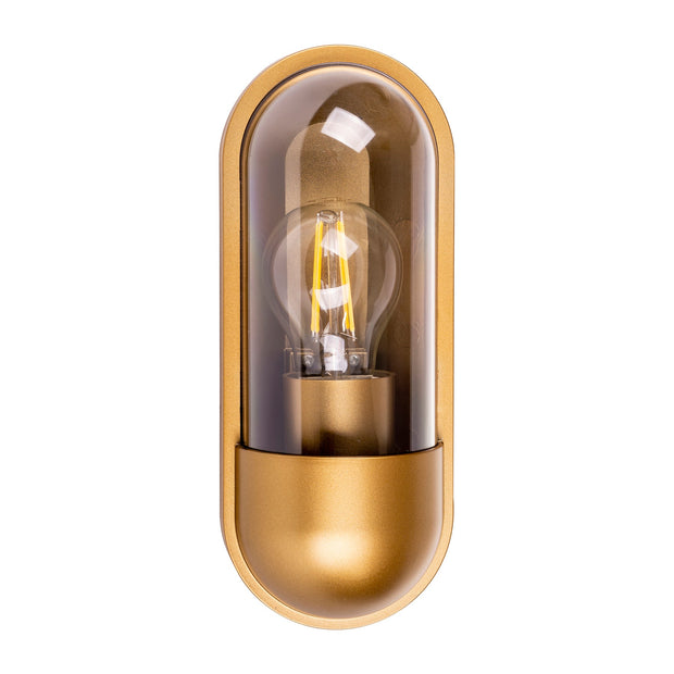 Lume IP65 Brass Coloured Polycarbonate Wall Light 8w E27 Warm White