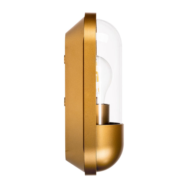 Lume IP65 Brass Coloured Polycarbonate Wall Light 8w E27 Warm White