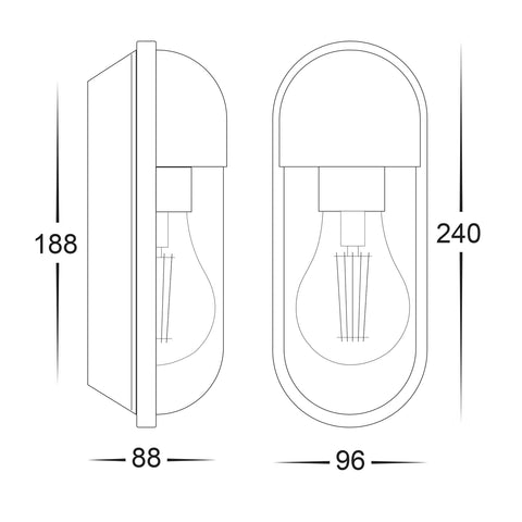 Lume IP65 Black Polycarbonate Wall Light 8w E27 Warm White