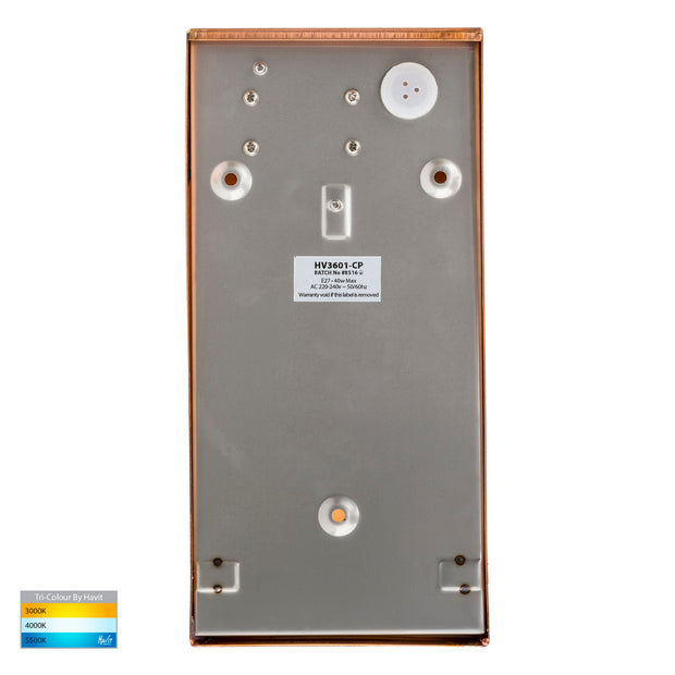 Taper Square 240v Wall Wedge Copper E27 9w 3CCT