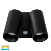 Revo Double Adjustable Wall Pillar Light Black with Sensor 2x 9w COB TRI Colour