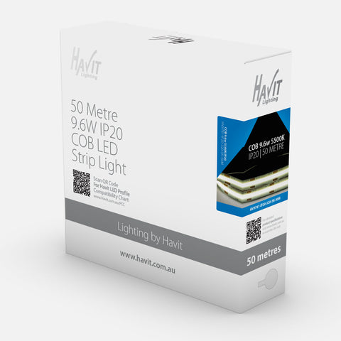 9.6W 5500K COB Strip Lighting 24v DC IP20 / 50 Metre Roll