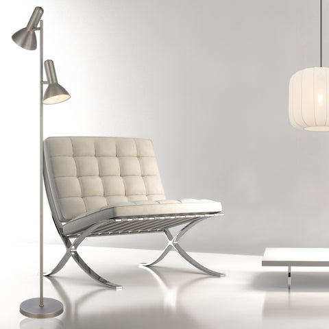 Hyvik 2 Light Nickel Floor Lamp