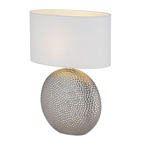 ICARIA Silver Ceramic with White Shade E27 Table Lamp