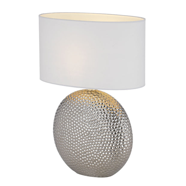ICARIA Silver Ceramic with White Shade E27 Table Lamp