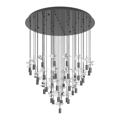 Comareira 43 Light LED CCT Gunmetal Black and Clear Glass Cluster Pendant