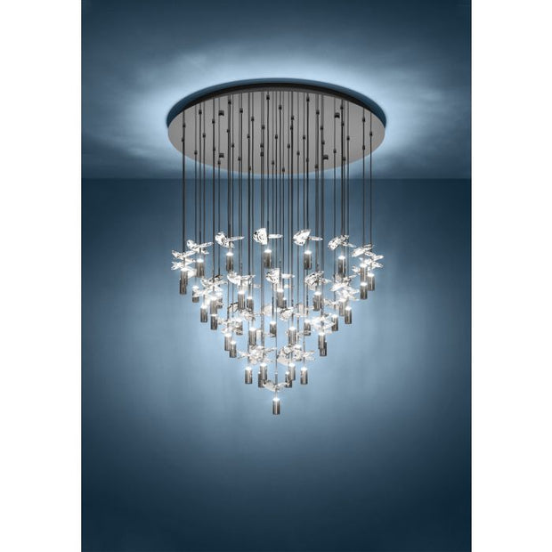 Comareira 43 Light LED CCT Gunmetal Black and Clear Glass Cluster Pendant