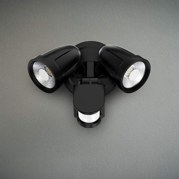 ILLUME 20w LED IP44 Black Twin with Sensor Spotlight