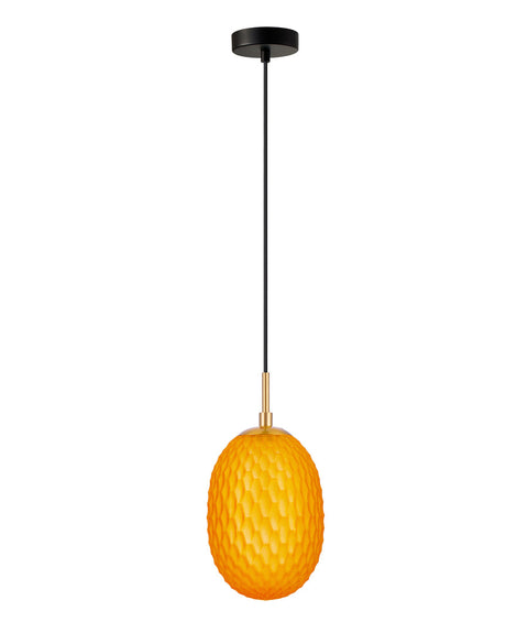 Kathal Pendant Orange Dimpled Ellipse Glass with Brass