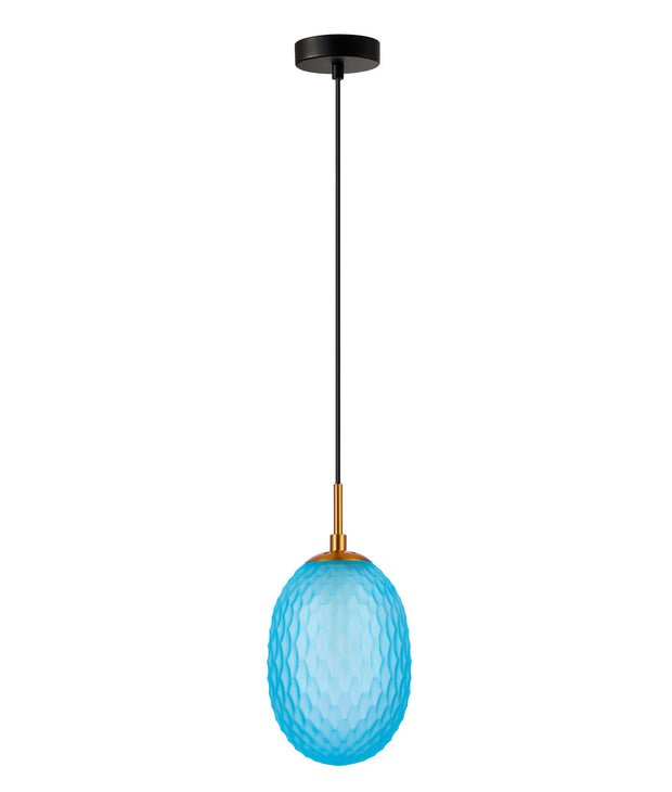 Kathal Pendant Blue Dimpled Ellipse Glass with Brass