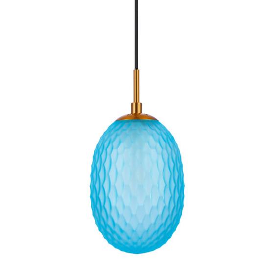 Kathal Pendant Blue Dimpled Ellipse Glass with Brass