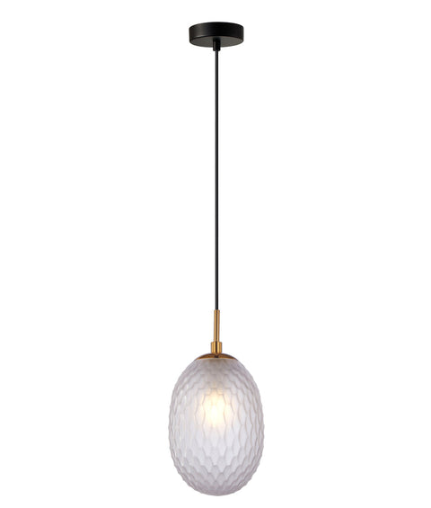 Kathal Pendant Frosted Dimpled Ellipse Glass with Brass