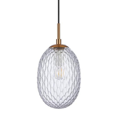 Kathal Pendant Clear Dimpled Ellipse Glass with Brass