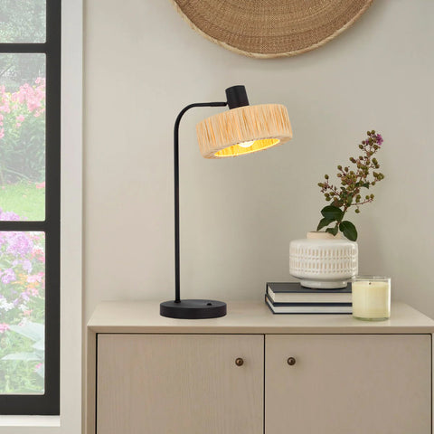 Katrin Table Lamp Black with Natural Raffia
