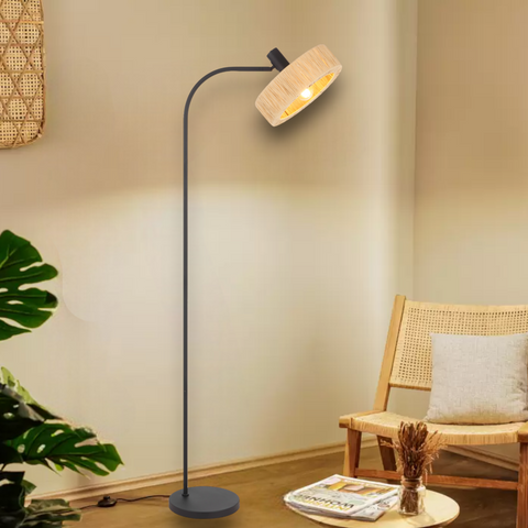 Katrin Floor Lamp Black with Natural Raffia