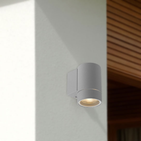 KMAN 1 Light GU10 IP54 Silver Down Only Wall Light