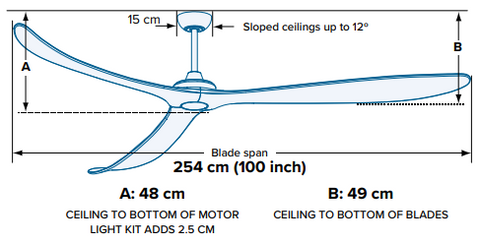 KIRRA DC 100IN/254CM WHITE/NATURAL BLADES+17W LED