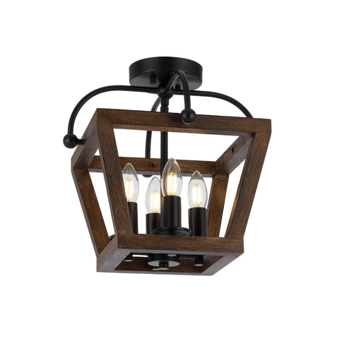 Lacota 4lt Close to Ceiling Light Black with Timber