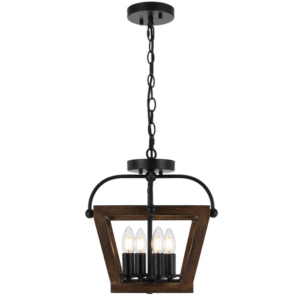 Lacota 4lt Close to Ceiling Light Black with Timber