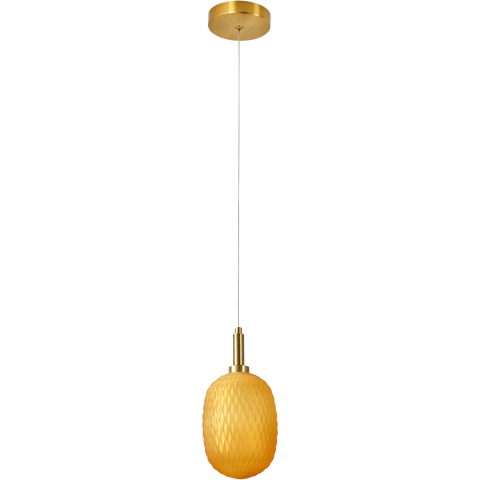 Lark Pendant 124mm Brass with Diamond Pattern Amber Glass