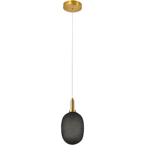 Lark Pendant 124mm Brass with Diamond Pattern Smoke Glass