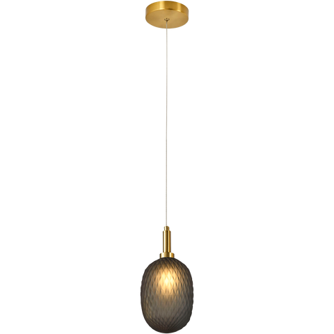 Lark Pendant 124mm Brass with Diamond Pattern Smoke Glass