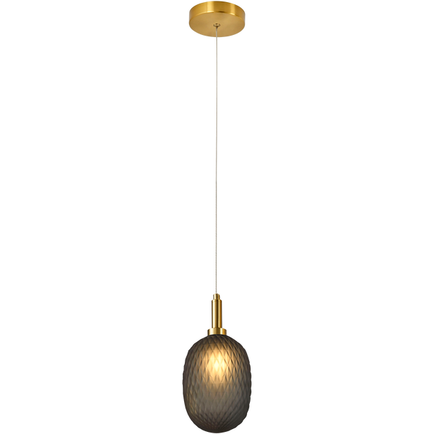 Lark Pendant 124mm Brass with Diamond Pattern Smoke Glass