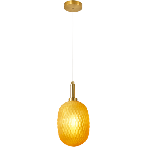 Lark Pendant 150mm Brass with Diamond Pattern Amber Glass