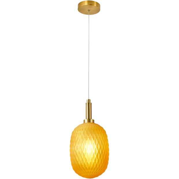 Lark Pendant 150mm Brass with Diamond Pattern Amber Glass