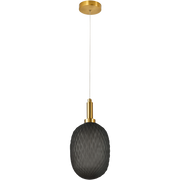 Lark Pendant 150mm Brass with Diamond Pattern Smoke Glass