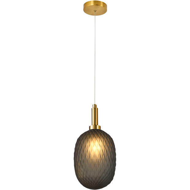 Lark Pendant 150mm Brass with Diamond Pattern Smoke Glass