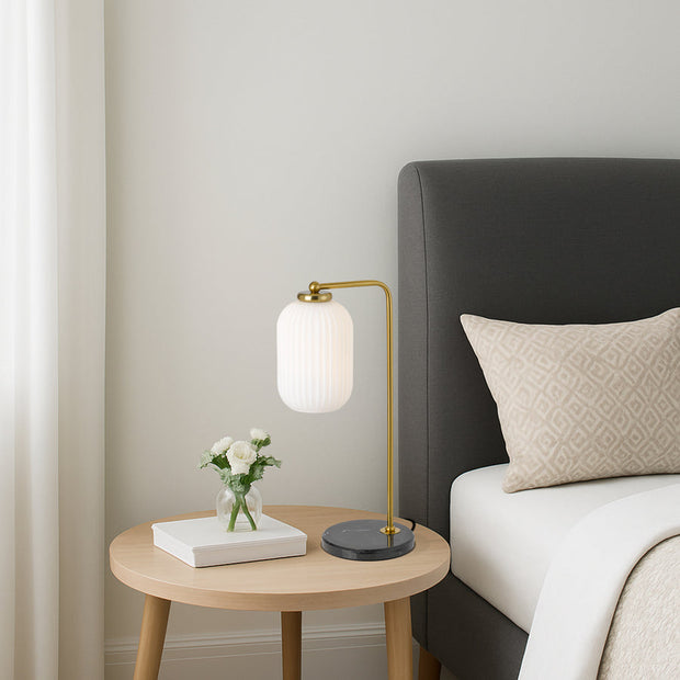 Lark Table Lamp Black Marble, Antique Gold and Opal
