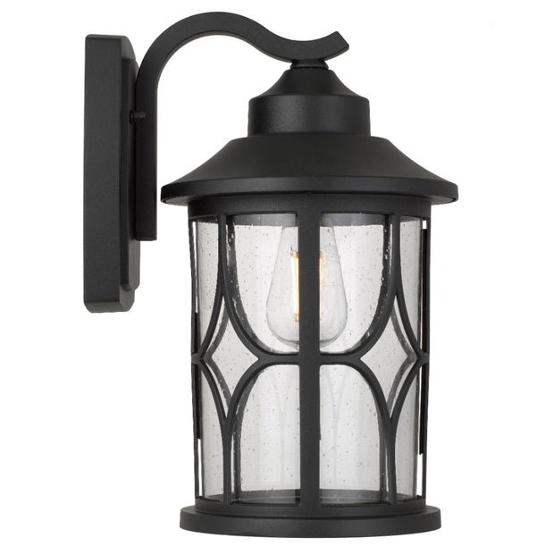 Lenore IP43 Large Wall Light Black with Seeded Glass