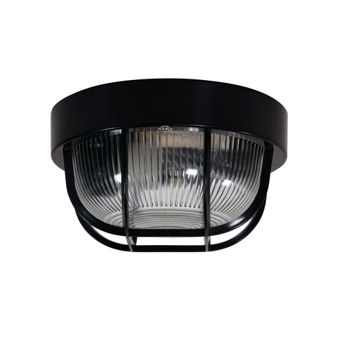 RUND Black 18cm E27 IP54 Round Caged Black Bunker Light