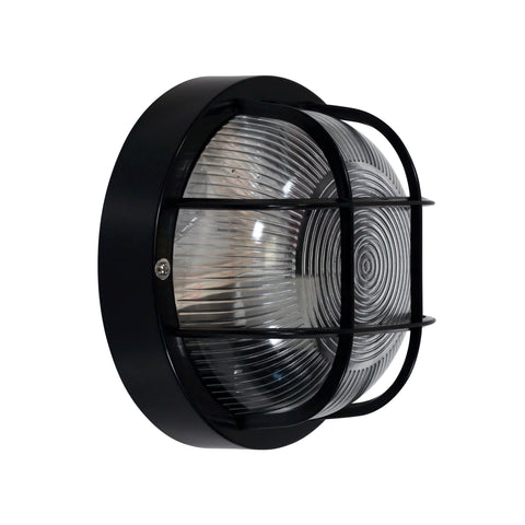RUND Black 18cm E27 IP54 Round Caged Black Bunker Light