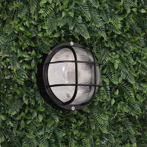 RUND Black 18cm E27 IP54 Round Caged Black Bunker Light