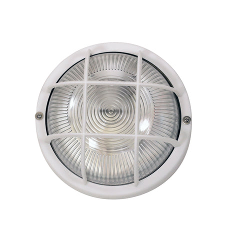 RUND White 18cm E27 IP54 Round Caged Black Bunker Light