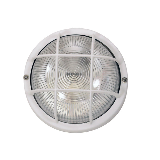 RUND White 18cm E27 IP54 Round Caged Black Bunker Light