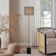 Livia Floor Lamp Black Travertine, Antique Brass and Grey