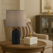 Livia Table Lamp Black Travertine, Antique Brass and Grey