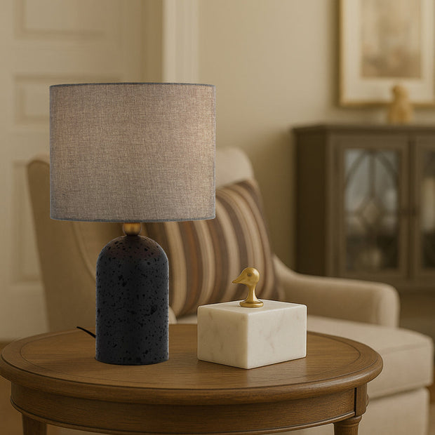 Livia Table Lamp Black Travertine, Antique Brass and Grey