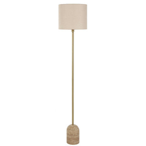Livia Floor Lamp Natural Travertine, Antique Gold and Cream