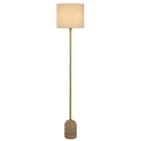 Livia Floor Lamp Natural Travertine, Antique Gold and Cream