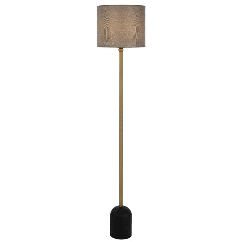 Livia Floor Lamp Black Travertine, Antique Brass and Grey