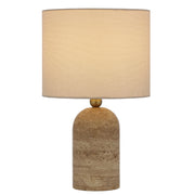 Livia Table Lamp Natural Travertine, Antique Gold and Cream