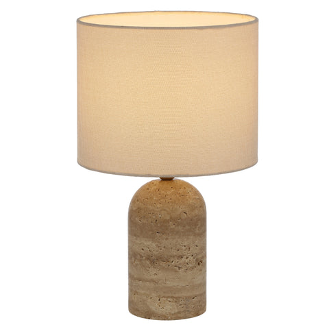 Livia Table Lamp Natural Travertine, Antique Gold and Cream