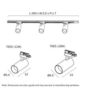 Logik 55 1m Track with 3 x 18W CCT LED Heads Single Phase 3 Wire White